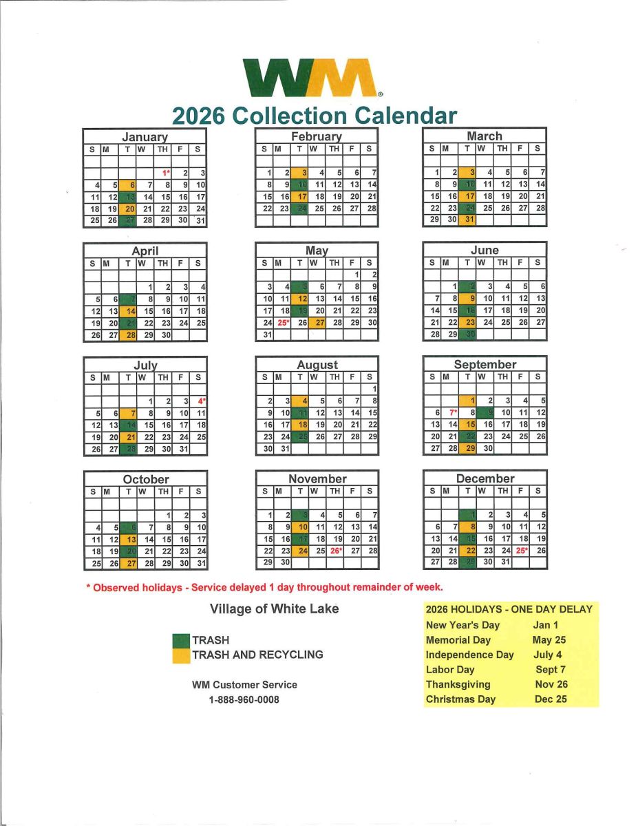 2026 Garbage & Recycling Calendar